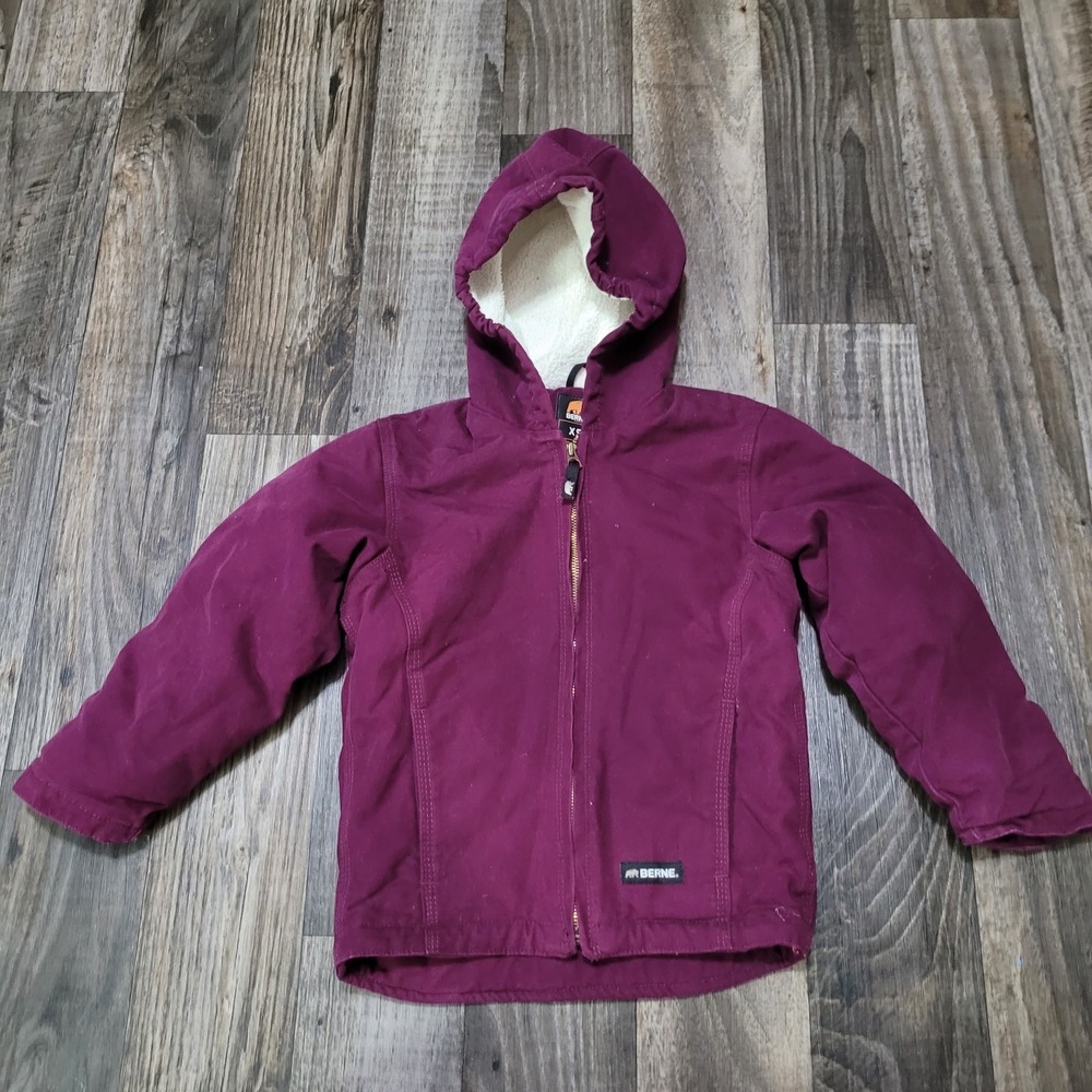 Berne Hooded Coat Plum Purple Sherpa Lined Duck Jacket Youth Girls XS 5-6